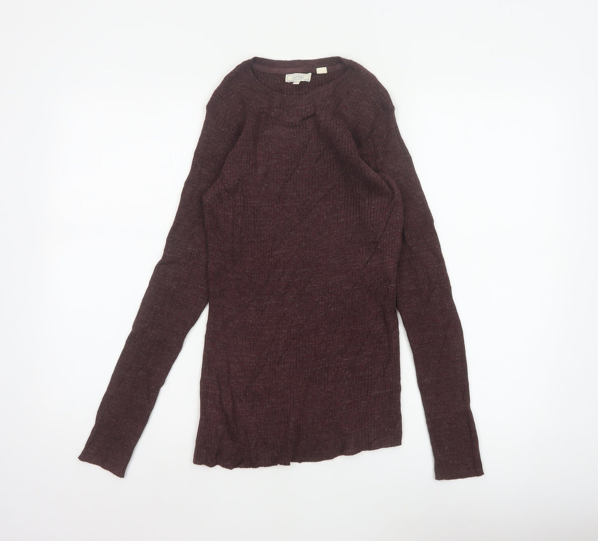 Fat Face Women’s Brown UK 10 Rib Knit Wool Blend Round Neck Jumper