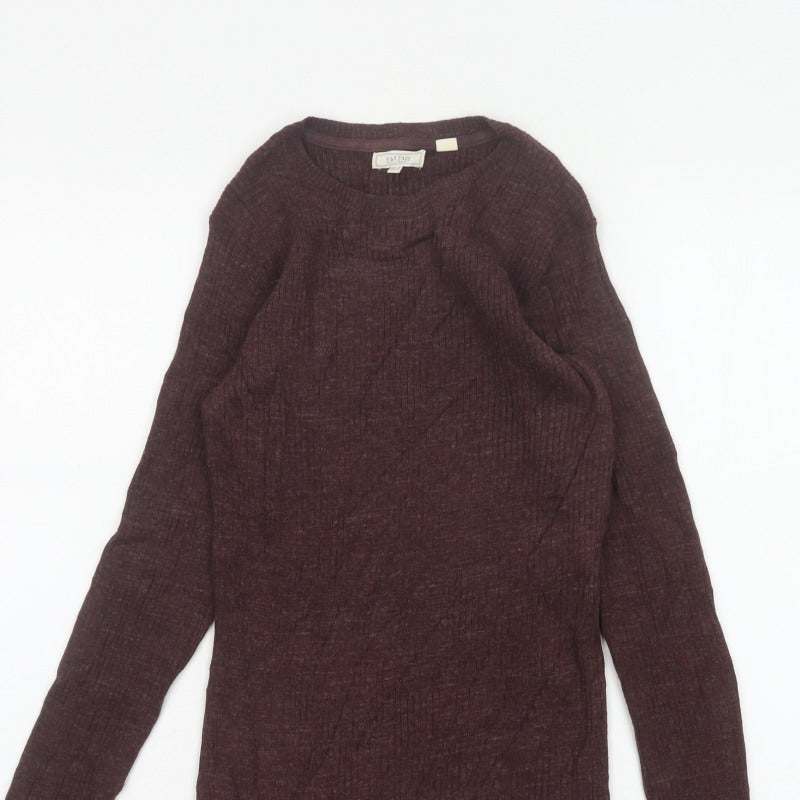Fat Face Women’s Brown UK 10 Rib Knit Wool Blend Round Neck Jumper