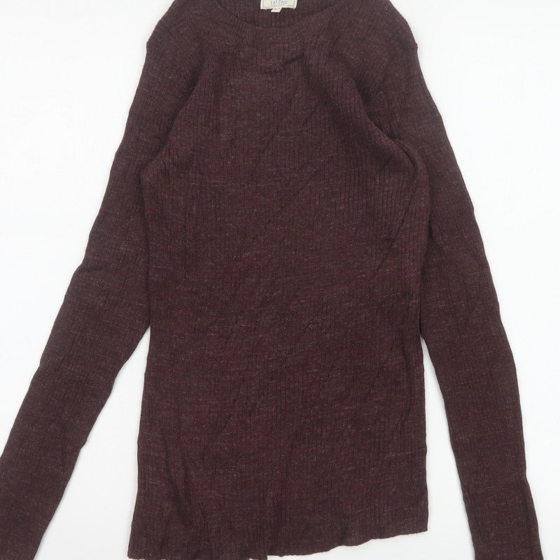 Fat Face Women’s Brown UK 10 Rib Knit Wool Blend Round Neck Jumper