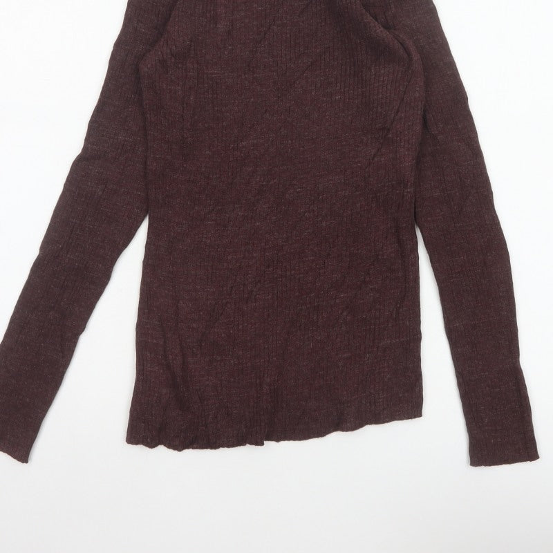 Fat Face Women’s Brown UK 10 Rib Knit Wool Blend Round Neck Jumper