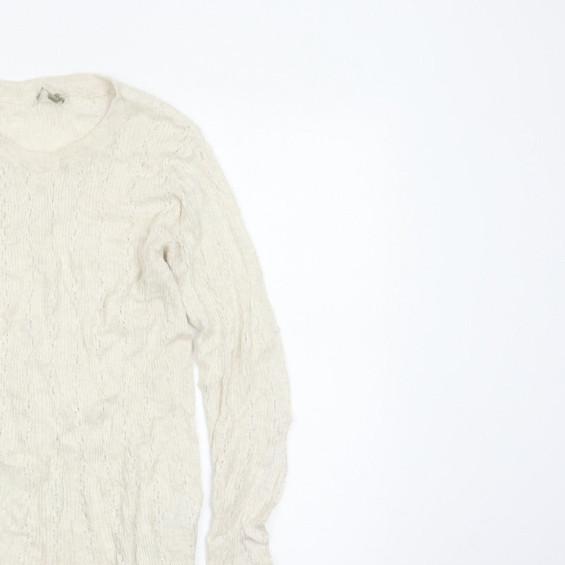 Patra Women Ivory M Cotton Cable-Knit Round Neck Pullover Jumper