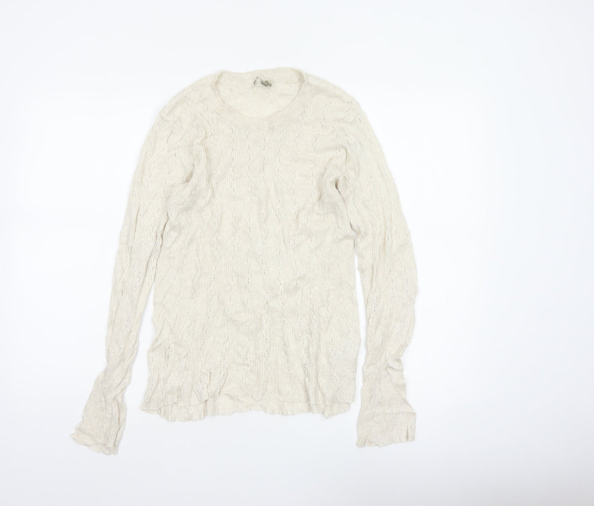 Patra Women Ivory M Cotton Cable-Knit Round Neck Pullover Jumper