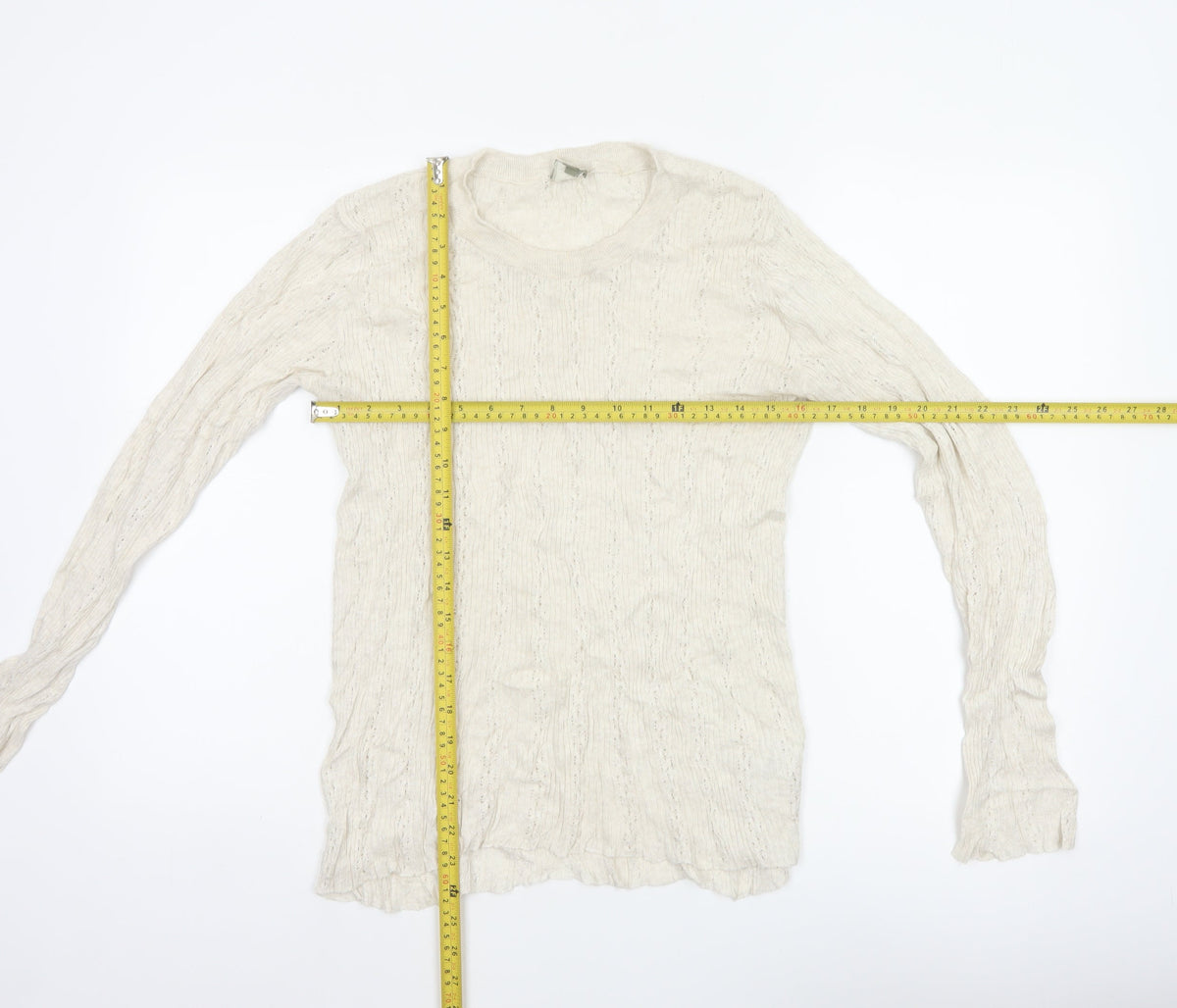 Patra Women Ivory M Cotton Cable-Knit Round Neck Pullover Jumper