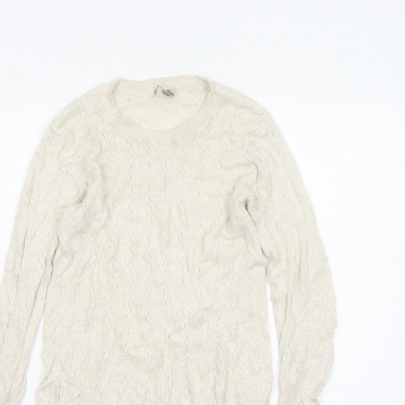 Patra Women Ivory M Cotton Cable-Knit Round Neck Pullover Jumper