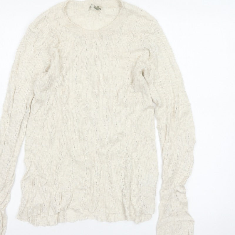 Patra Women Ivory M Cotton Cable-Knit Round Neck Pullover Jumper