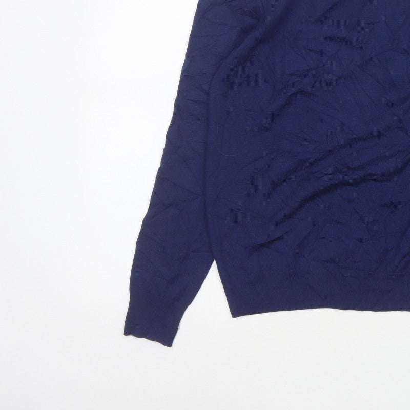 Uniqlo Men Blue XL 100% Wool Crew Neck Tight Knit Pullover Jumper