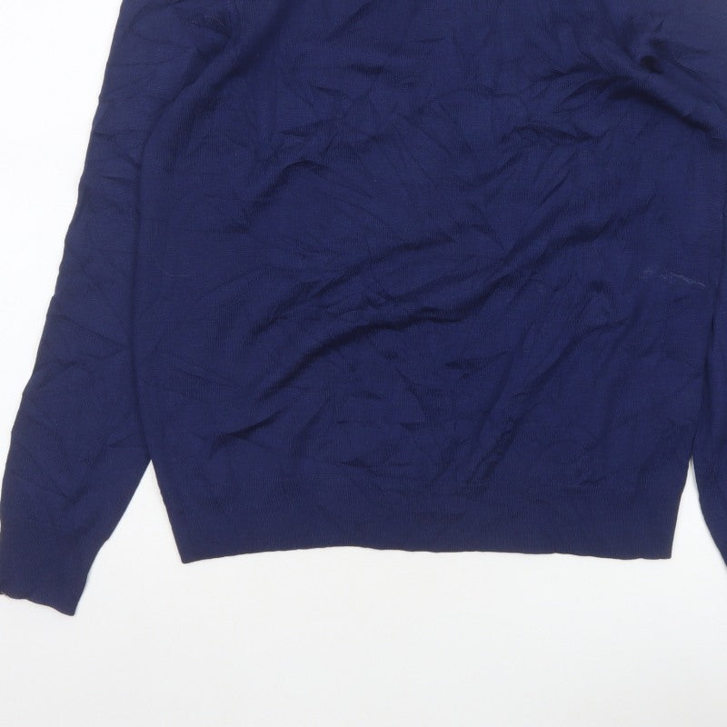 Uniqlo Men Blue XL 100% Wool Crew Neck Tight Knit Pullover Jumper