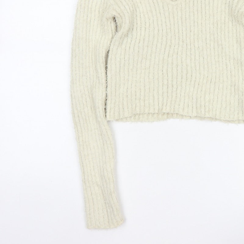 Zara Women Ivory UK 14 L Open Knit Crew Neck Pullover Jumper