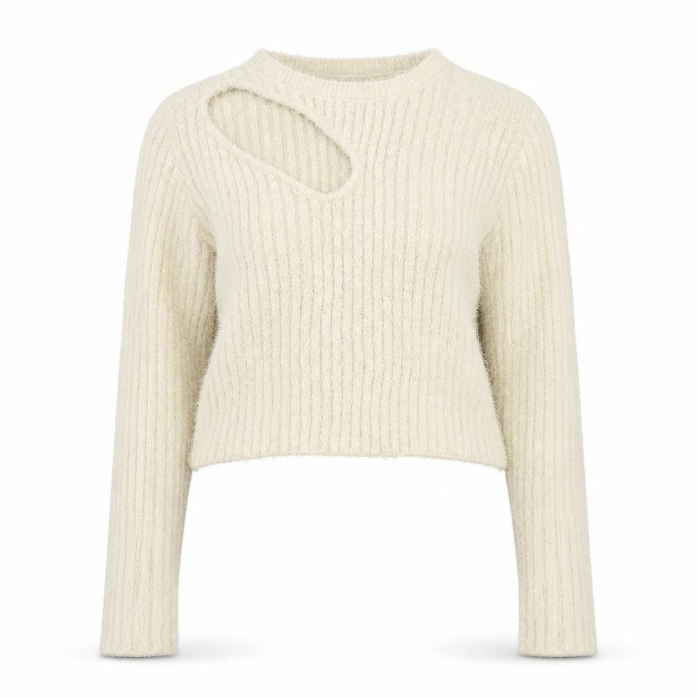 Zara Women Ivory UK 14 L Open Knit Crew Neck Pullover Jumper