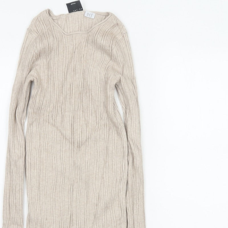 ASOS Design Women Beige UK 6 Ribbed Knit Square Neck Tunic Jumper