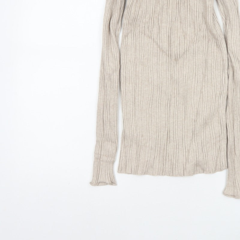 ASOS Design Women Beige UK 6 Ribbed Knit Square Neck Tunic Jumper
