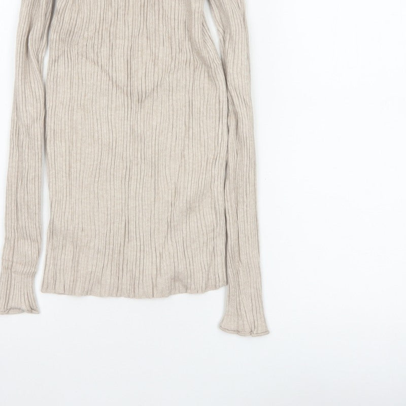 ASOS Design Women Beige UK 6 Ribbed Knit Square Neck Tunic Jumper