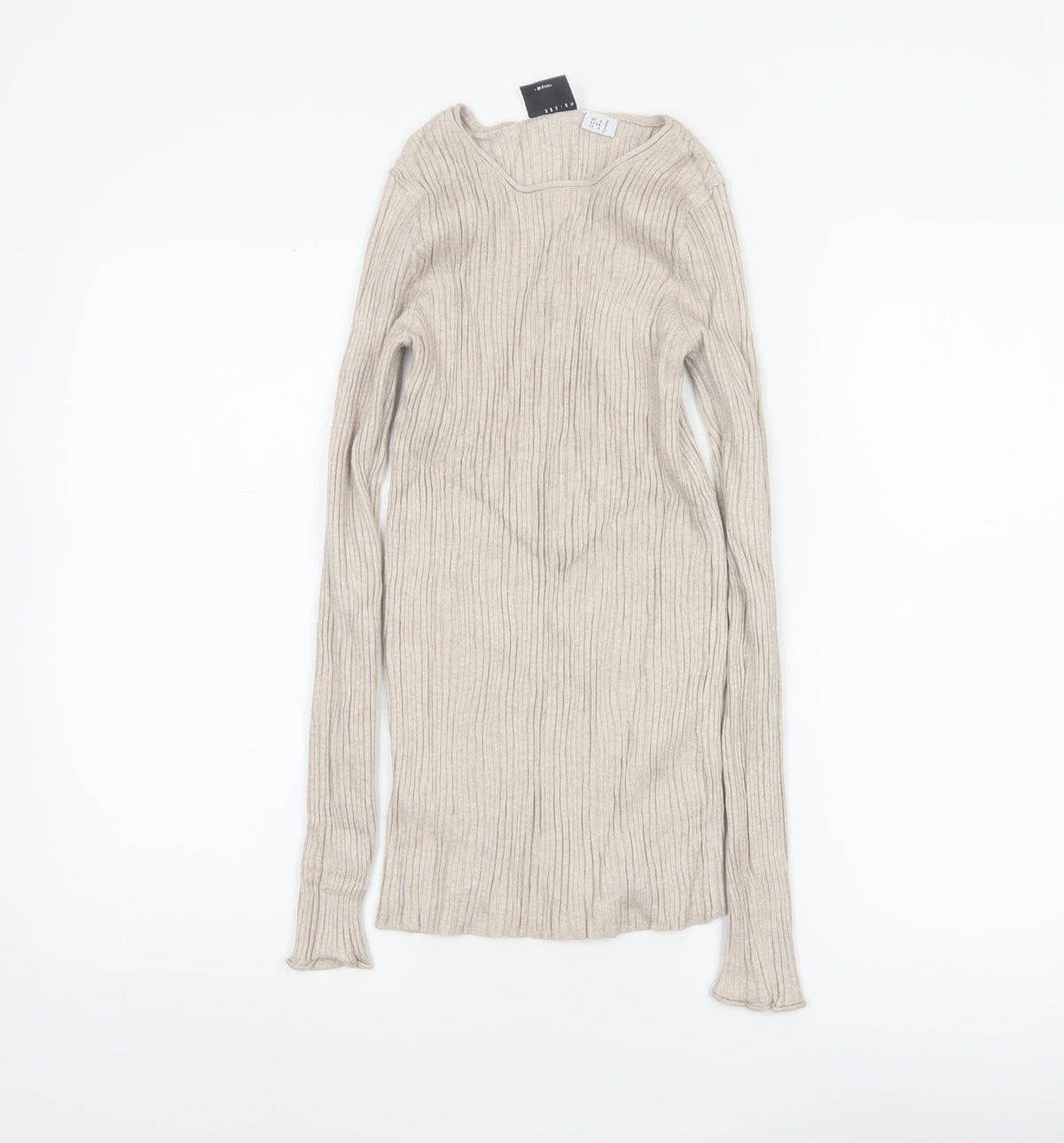 ASOS Design Women Beige UK 6 Ribbed Knit Square Neck Tunic Jumper