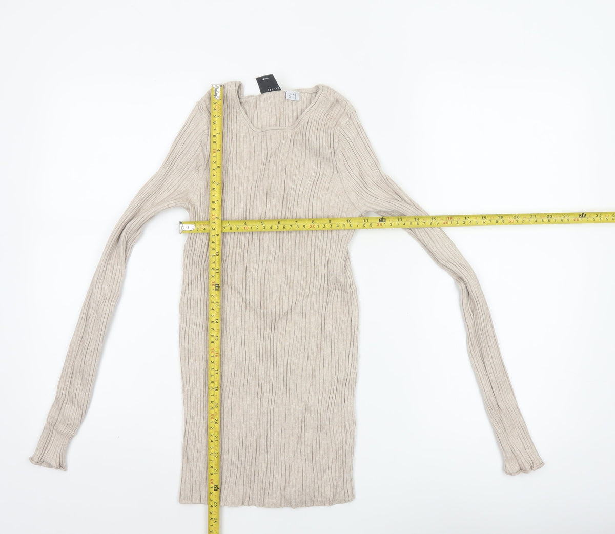 ASOS Design Women Beige UK 6 Ribbed Knit Square Neck Tunic Jumper