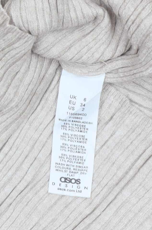 ASOS Design Women Beige UK 6 Ribbed Knit Square Neck Tunic Jumper