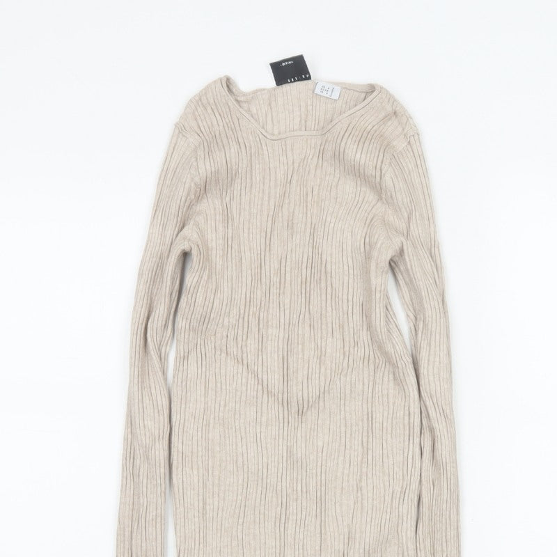 ASOS Design Women Beige UK 6 Ribbed Knit Square Neck Tunic Jumper