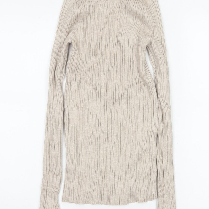 ASOS Design Women Beige UK 6 Ribbed Knit Square Neck Tunic Jumper
