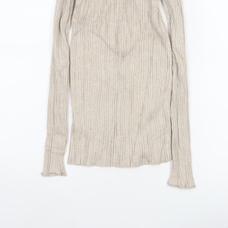 ASOS Design Women Beige UK 6 Ribbed Knit Square Neck Tunic Jumper