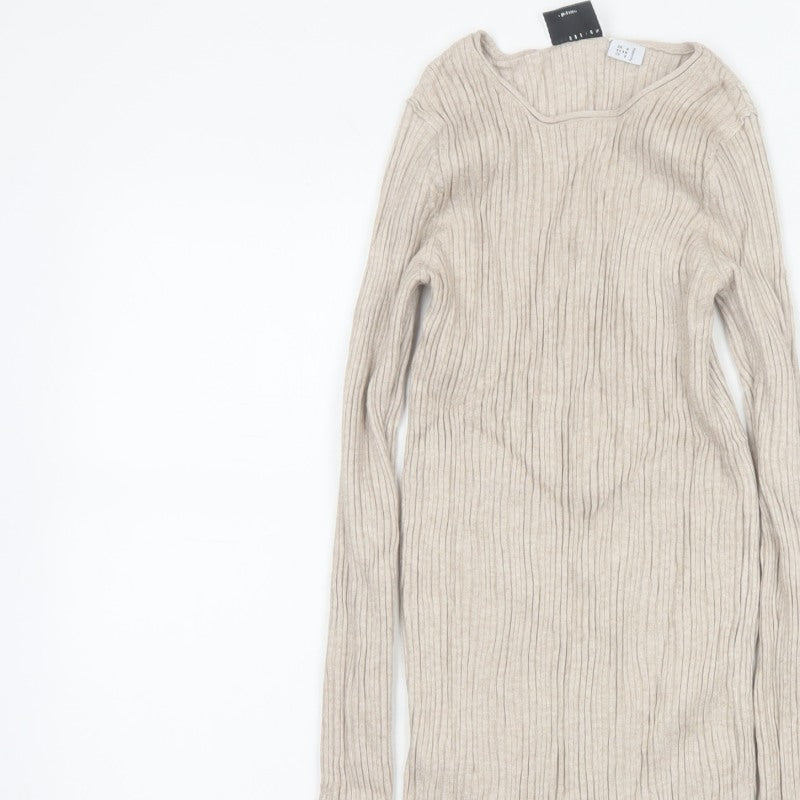 ASOS Design Women Beige UK 6 Ribbed Knit Square Neck Tunic Jumper