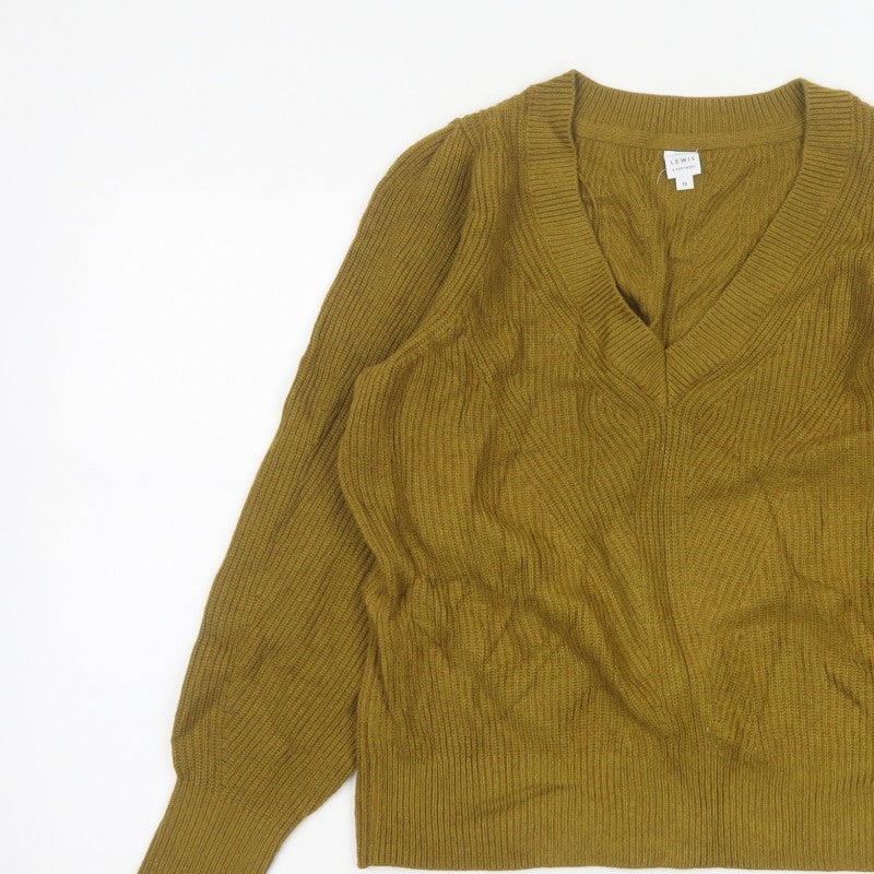 John Lewis Women Brown UK 12 V-Neck Cable Knit Merino Blend Jumper
