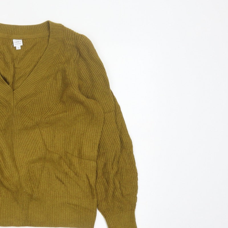 John Lewis Women Brown UK 12 V-Neck Cable Knit Merino Blend Jumper