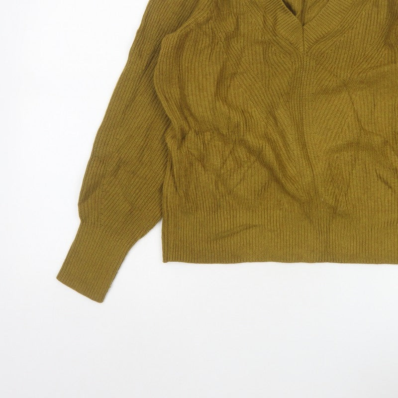 John Lewis Women Brown UK 12 V-Neck Cable Knit Merino Blend Jumper