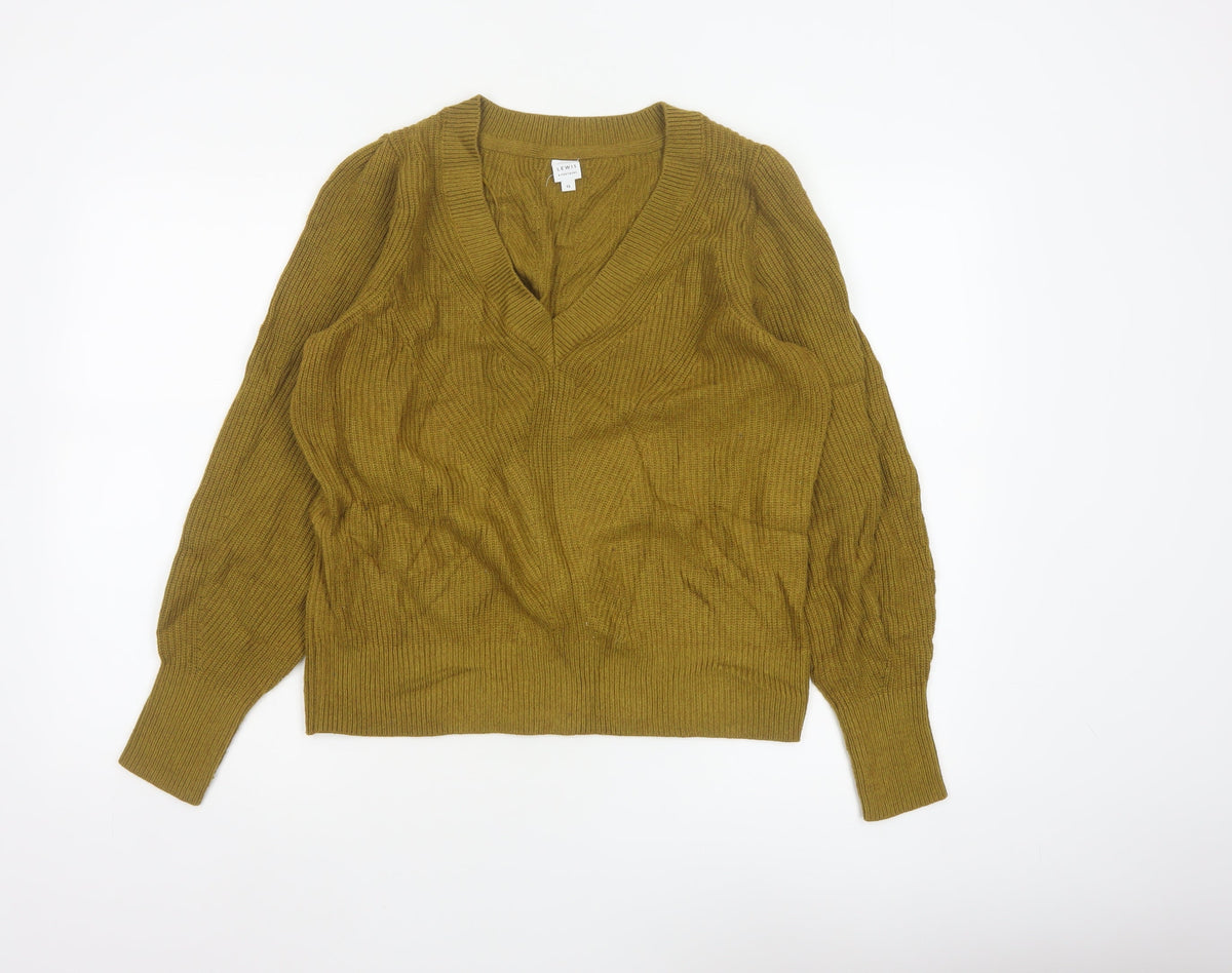 John Lewis Women Brown UK 12 V-Neck Cable Knit Merino Blend Jumper