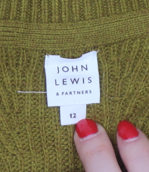 John Lewis Women Brown UK 12 V-Neck Cable Knit Merino Blend Jumper