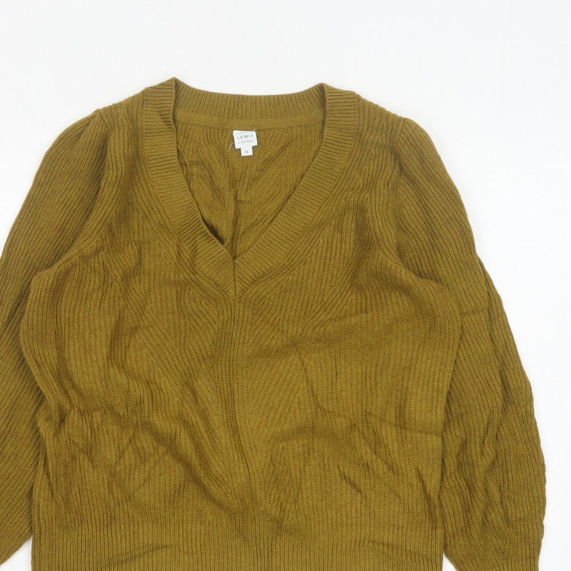 John Lewis Women Brown UK 12 V-Neck Cable Knit Merino Blend Jumper