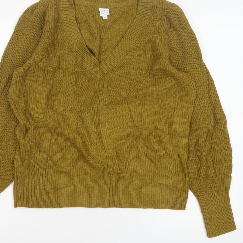 John Lewis Women Brown UK 12 V-Neck Cable Knit Merino Blend Jumper