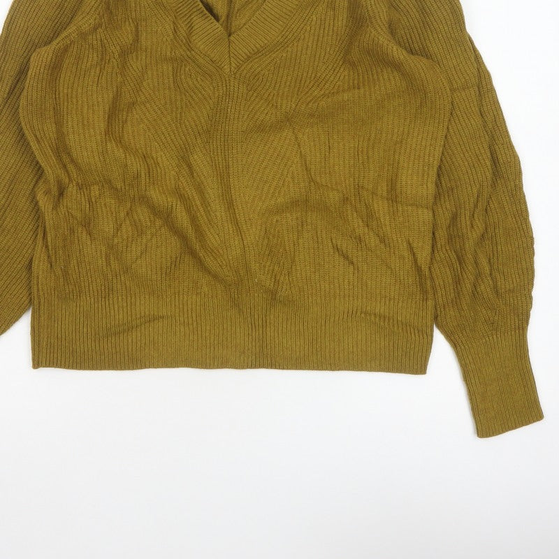 John Lewis Women Brown UK 12 V-Neck Cable Knit Merino Blend Jumper