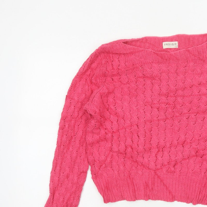 Marks & Spencer Women Pink UK 14 Cable Knit Crew Neck Jumper