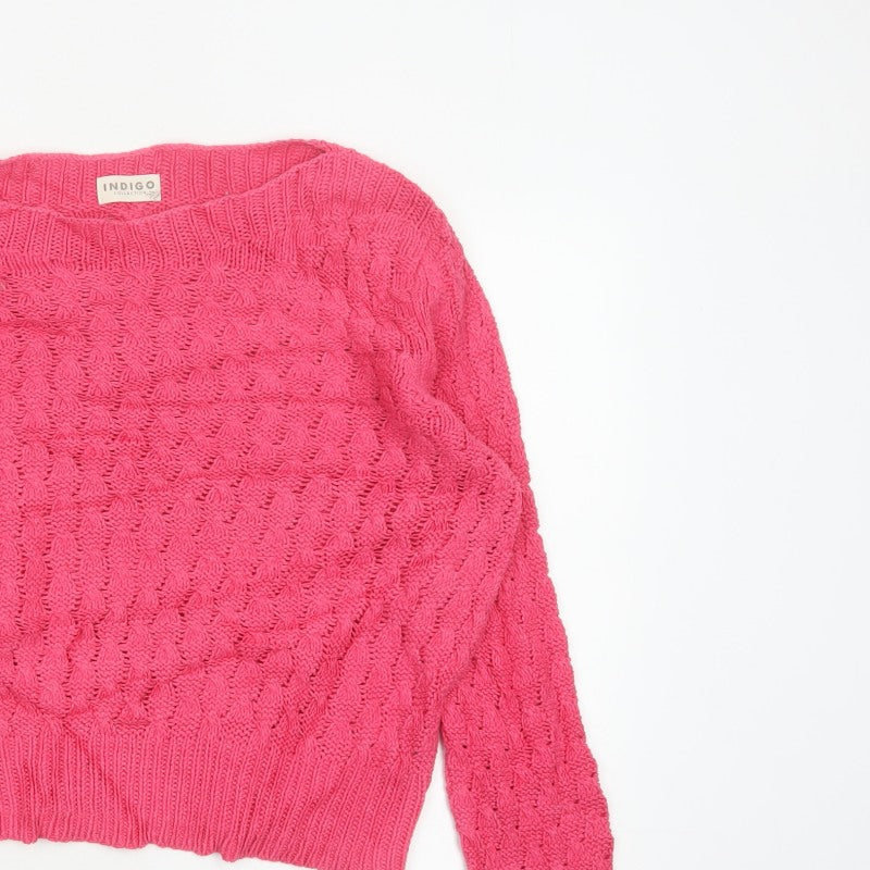Marks & Spencer Women Pink UK 14 Cable Knit Crew Neck Jumper