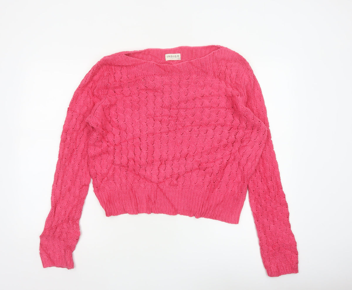 Marks & Spencer Women Pink UK 14 Cable Knit Crew Neck Jumper