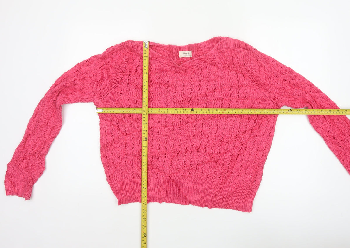 Marks & Spencer Women Pink UK 14 Cable Knit Crew Neck Jumper