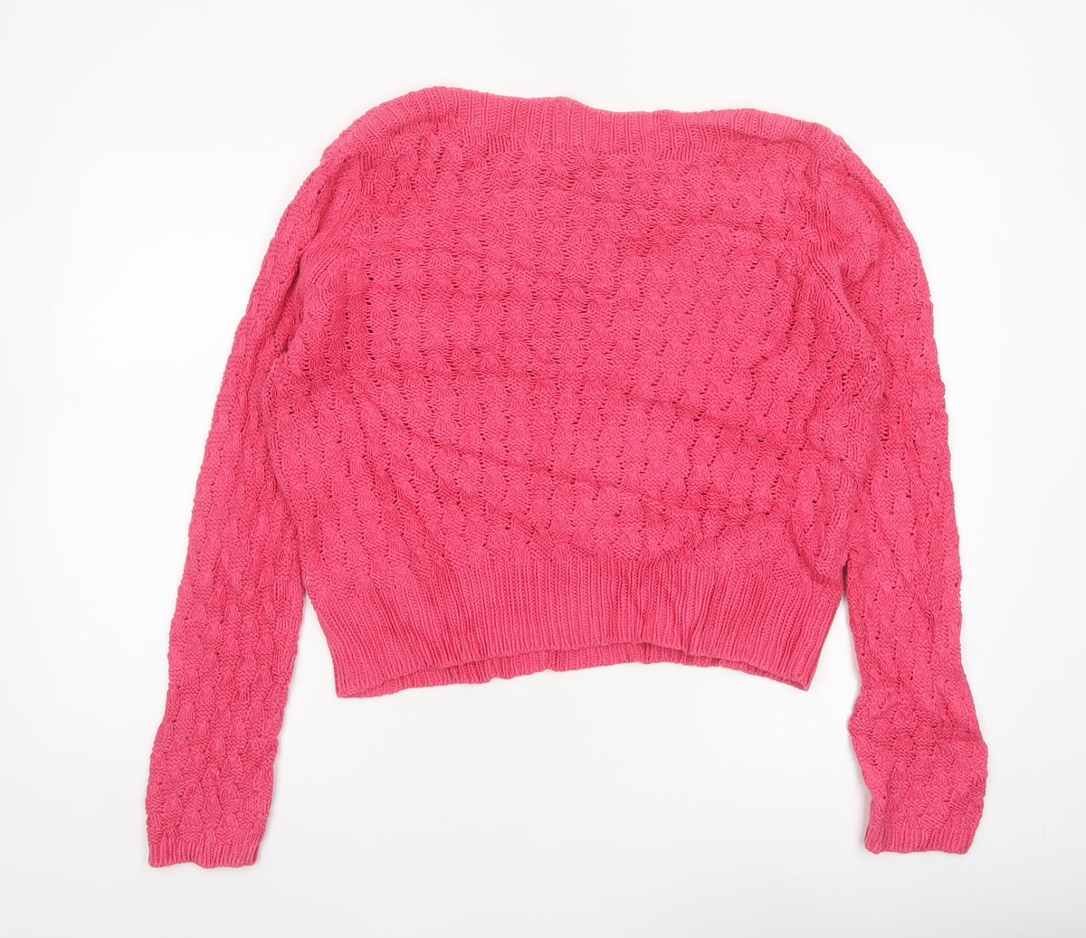 Marks & Spencer Women Pink UK 14 Cable Knit Crew Neck Jumper