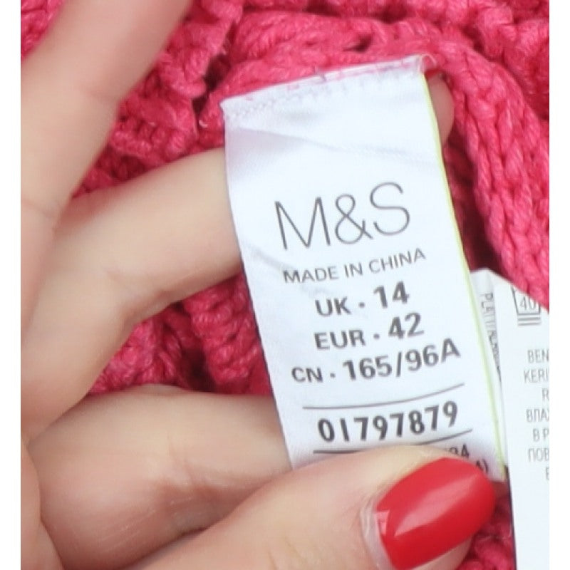 Marks & Spencer Women Pink UK 14 Cable Knit Crew Neck Jumper