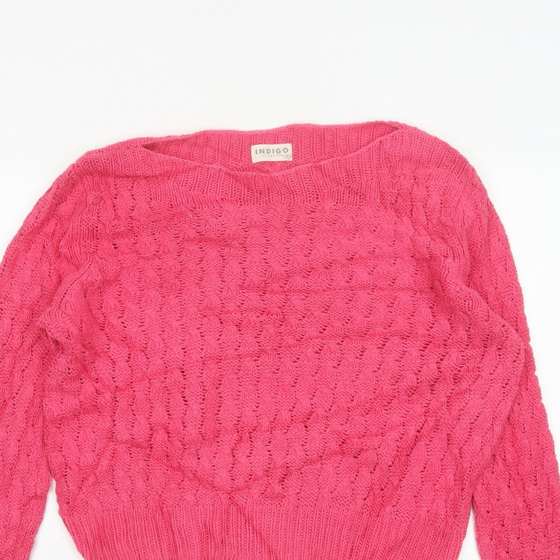 Marks & Spencer Women Pink UK 14 Cable Knit Crew Neck Jumper