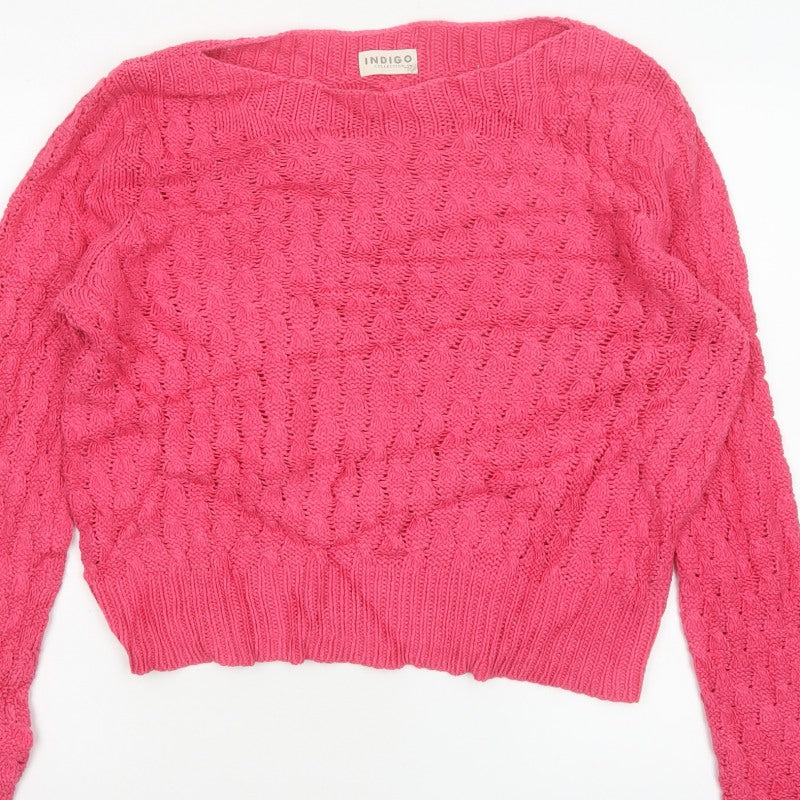 Marks & Spencer Women Pink UK 14 Cable Knit Crew Neck Jumper