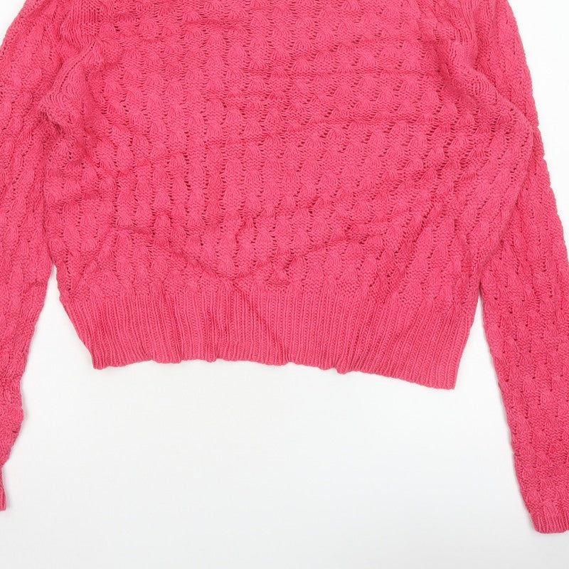 Marks & Spencer Women Pink UK 14 Cable Knit Crew Neck Jumper