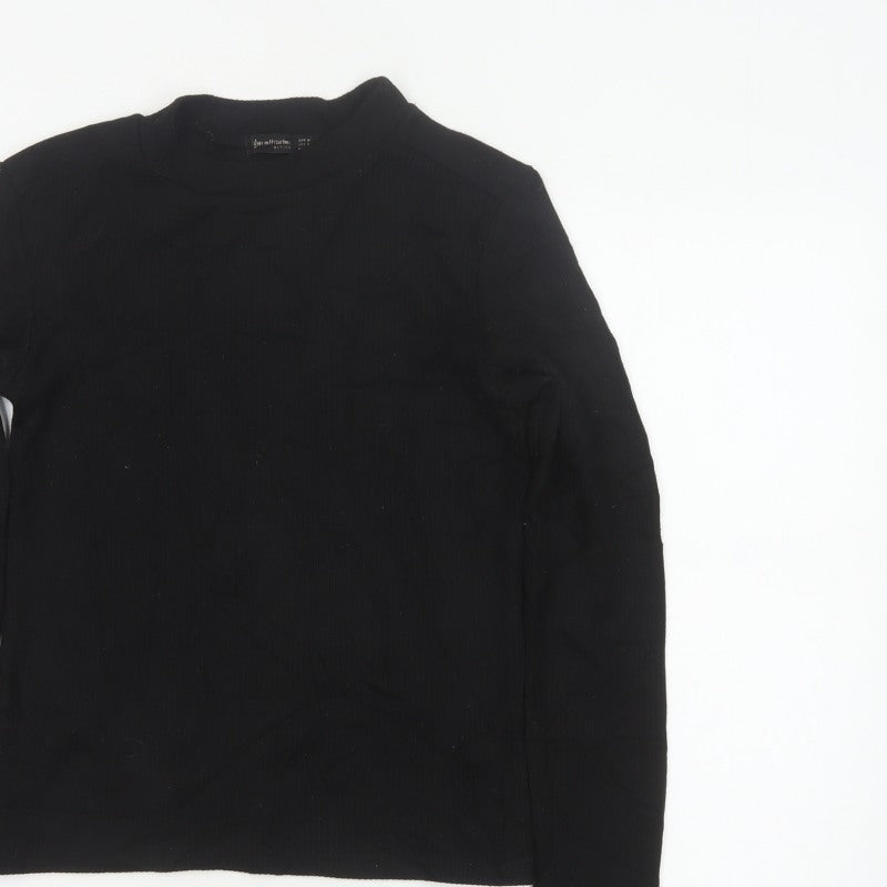 Stradivarius Women Black M Basic Ribbed Mock Neck Long Sleeve Top