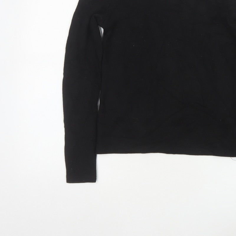Stradivarius Women Black M Basic Ribbed Mock Neck Long Sleeve Top