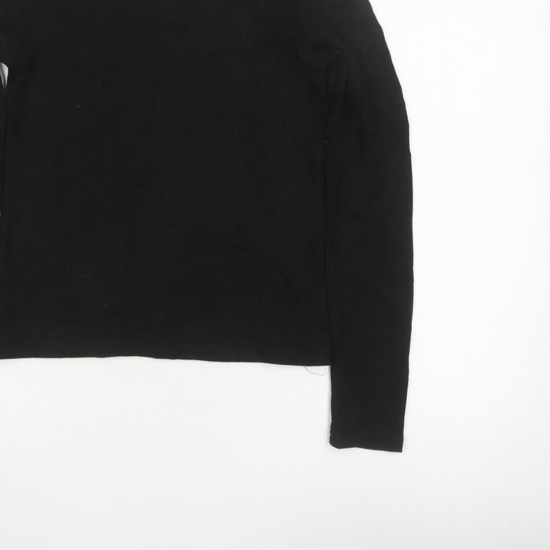 Stradivarius Women Black M Basic Ribbed Mock Neck Long Sleeve Top