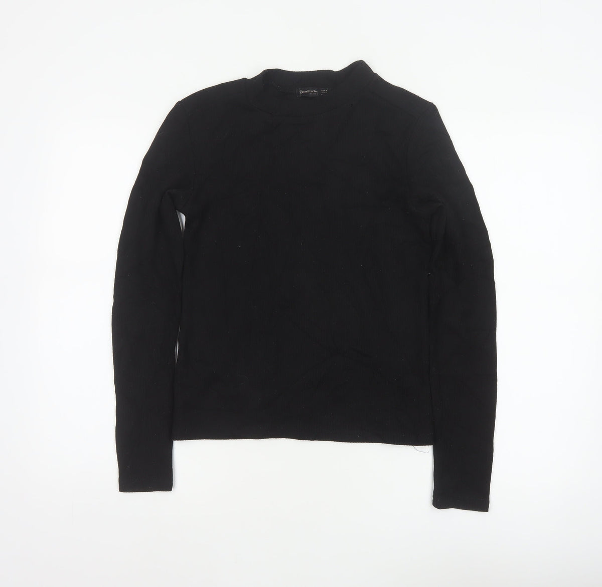 Stradivarius Women Black M Basic Ribbed Mock Neck Long Sleeve Top