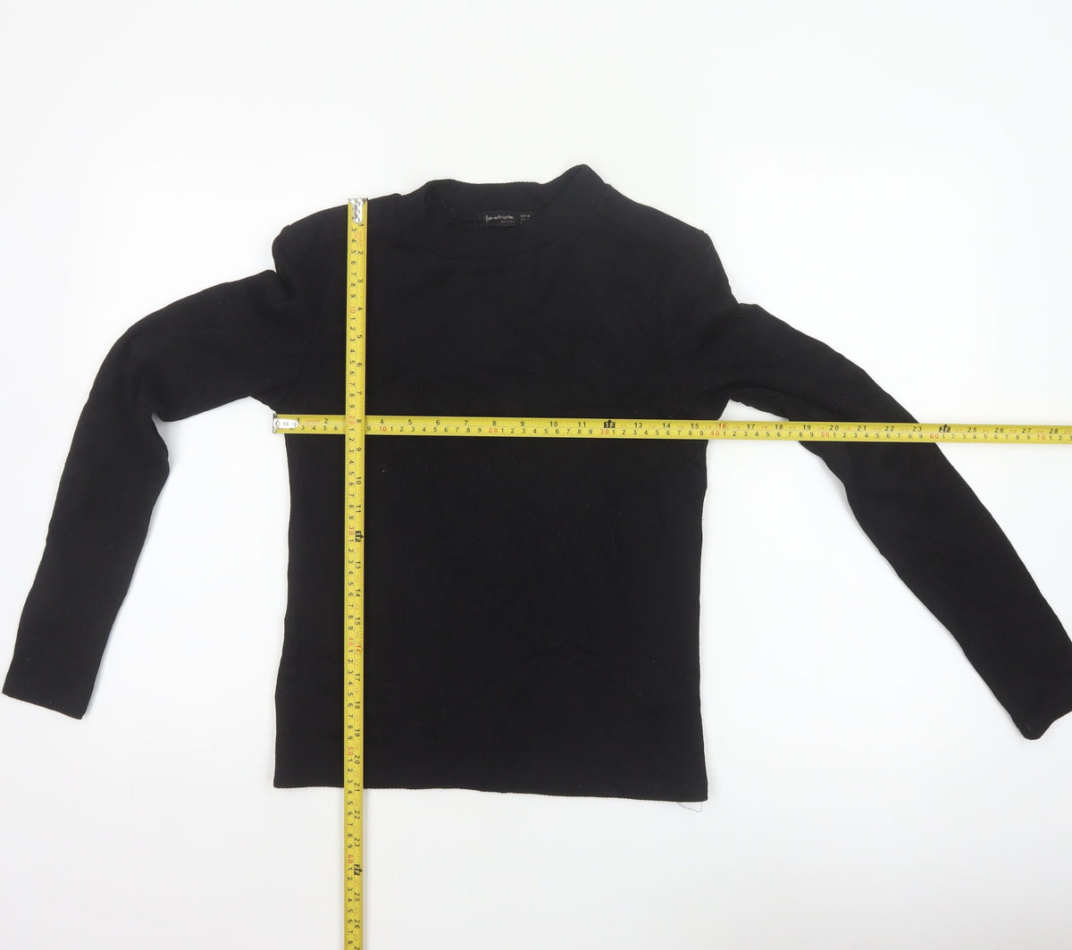 Stradivarius Women Black M Basic Ribbed Mock Neck Long Sleeve Top