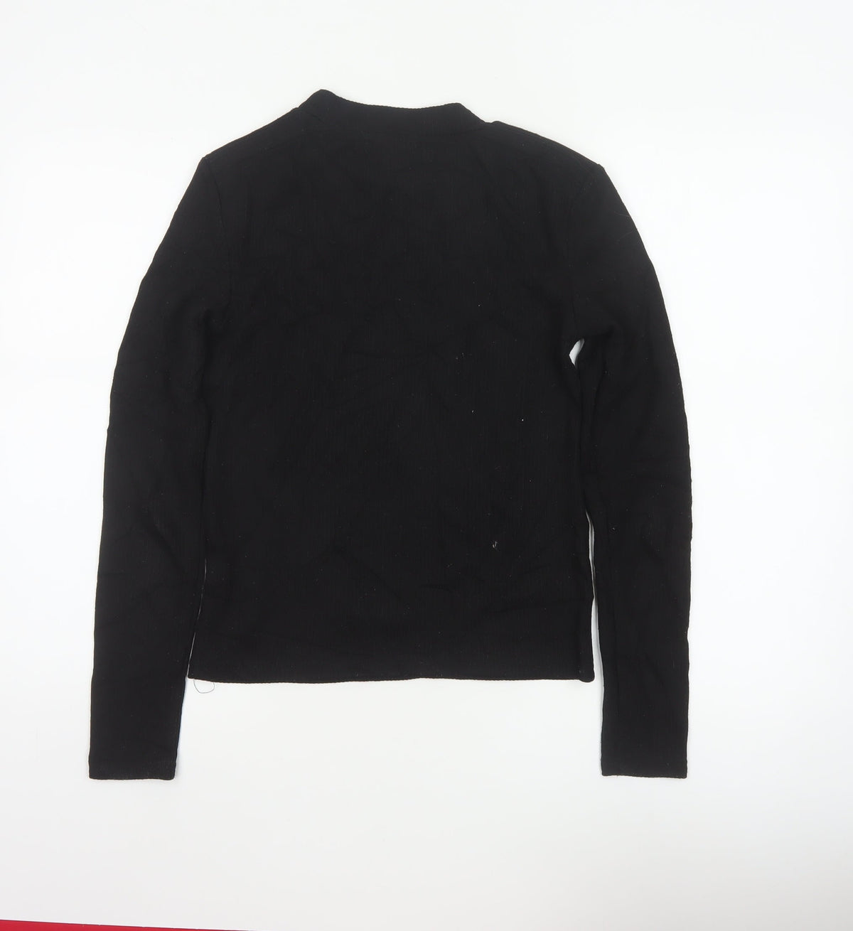 Stradivarius Women Black M Basic Ribbed Mock Neck Long Sleeve Top