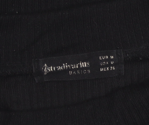 Stradivarius Women Black M Basic Ribbed Mock Neck Long Sleeve Top