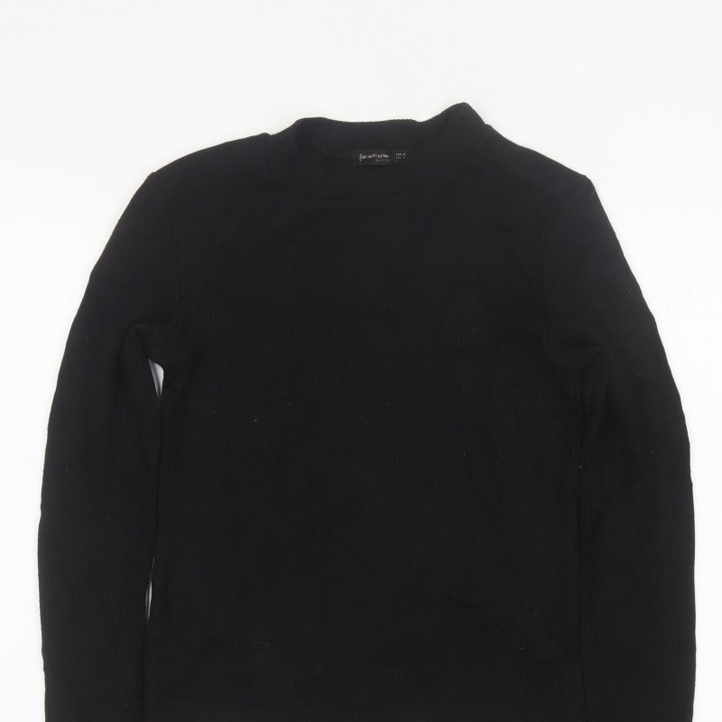 Stradivarius Women Black M Basic Ribbed Mock Neck Long Sleeve Top