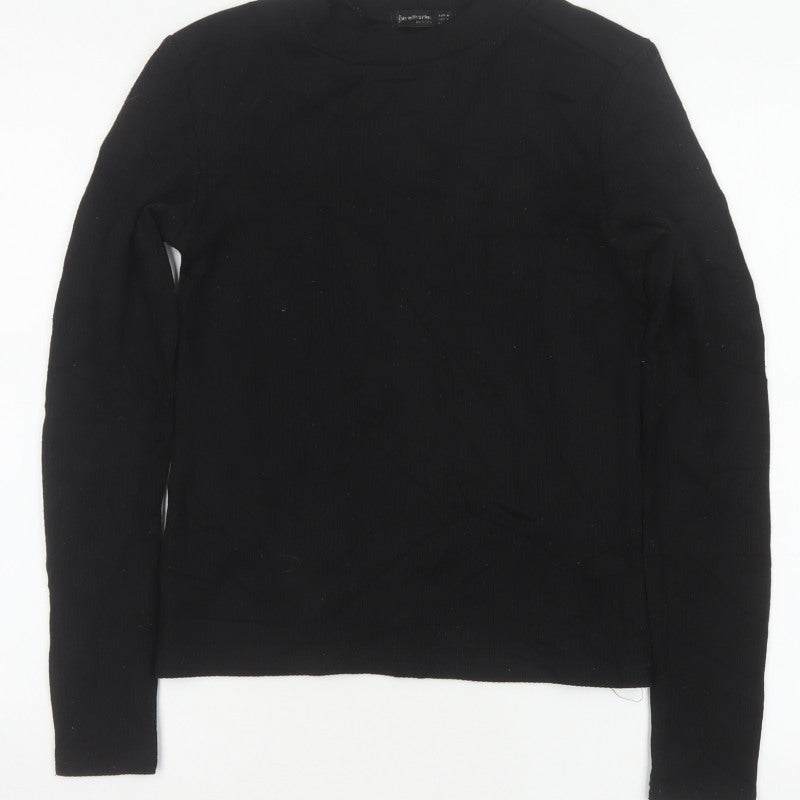 Stradivarius Women Black M Basic Ribbed Mock Neck Long Sleeve Top