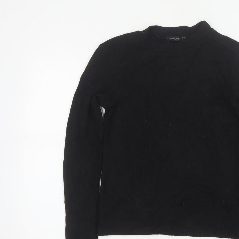 Stradivarius Women Black M Basic Ribbed Mock Neck Long Sleeve Top